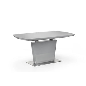 Julian Bowen Como Grey High Gloss Extending Dining Table with Chrome Pedestal Base (160-200cm) - Sleek Furniture