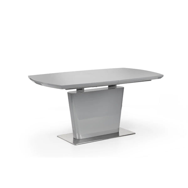 Julian Bowen Como Grey High Gloss Extending Dining Table with Chrome Pedestal Base (160-200cm) - Sleek Furniture
