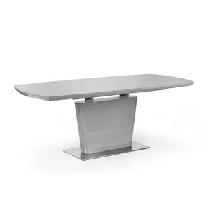 Julian Bowen Como Grey High Gloss Extending Dining Table with Chrome Pedestal Base (160-200cm) - Sleek Furniture