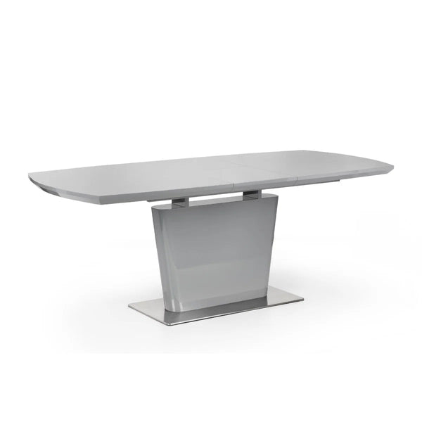Julian Bowen Como Grey High Gloss Extending Dining Table with Chrome Pedestal Base (160-200cm) - Sleek Furniture
