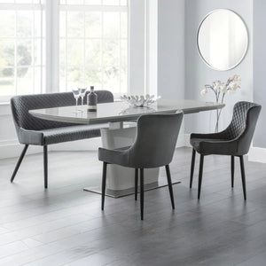 Julian Bowen Como Grey High Gloss Extending Dining Table with Chrome Pedestal Base (160-200cm) - Sleek Furniture