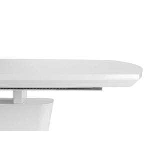 Julian Bowen Como White High Gloss Extending Dining Table with Chrome Pedestal Base (160-200cm) - Sleek Furniture
