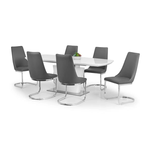 Julian Bowen Como White High Gloss Extending Dining Table with Chrome Pedestal Base (160-200cm) - Sleek Furniture