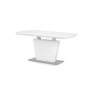 Julian Bowen Como White High Gloss Extending Dining Table with Chrome Pedestal Base (160-200cm) - Sleek Furniture
