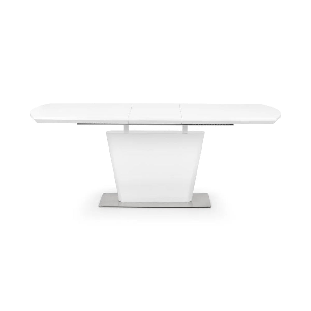 Julian Bowen Como White High Gloss Extending Dining Table with Chrome Pedestal Base (160-200cm) - Sleek Furniture
