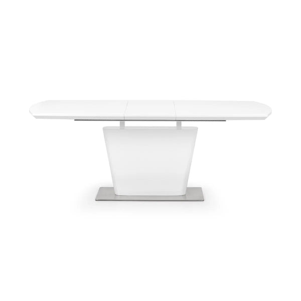 Julian Bowen Como White High Gloss Extending Dining Table with Chrome Pedestal Base (160-200cm) - Sleek Furniture