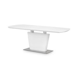 Julian Bowen Como White High Gloss Extending Dining Table with Chrome Pedestal Base (160-200cm) - Sleek Furniture