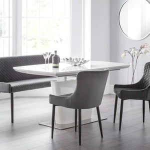 Julian Bowen Como White High Gloss Extending Dining Table with Chrome Pedestal Base (160-200cm) - Sleek Furniture