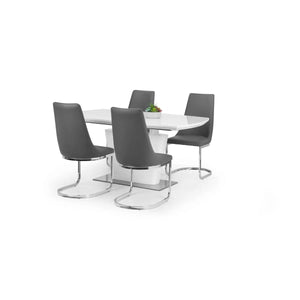 Julian Bowen Como White High Gloss Extending Dining Table with Chrome Pedestal Base (160-200cm) - Sleek Furniture
