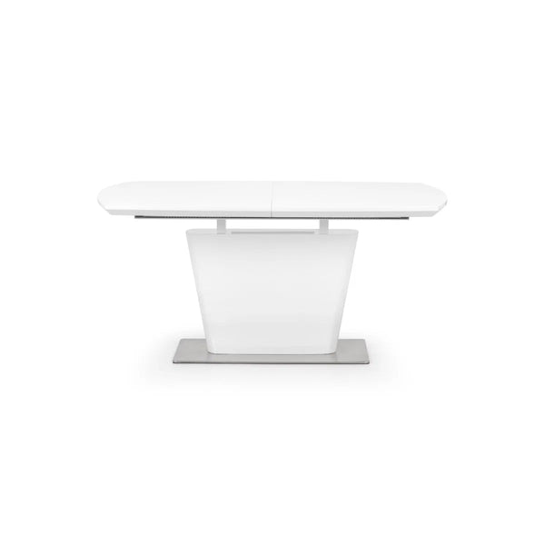 Julian Bowen Como White High Gloss Extending Dining Table with Chrome Pedestal Base (160-200cm) - Sleek Furniture