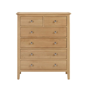 Julian Bowen Cotswold 4+2 Drawer Chest - Solid Oak & Oak Veneers Bedroom Storage Cabinet with 6 Spacious Drawers, Silver Knobs, Traditional Wooden Chest of Drawers - Sleek Furniture
