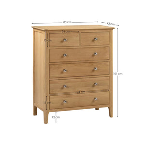 Julian Bowen Cotswold 4+2 Drawer Chest - Solid Oak & Oak Veneers Bedroom Storage Cabinet with 6 Spacious Drawers, Silver Knobs, Traditional Wooden Chest of Drawers - Sleek Furniture