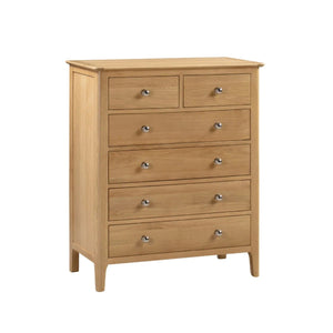 Julian Bowen Cotswold 4+2 Drawer Chest - Solid Oak & Oak Veneers Bedroom Storage Cabinet with 6 Spacious Drawers, Silver Knobs, Traditional Wooden Chest of Drawers - Sleek Furniture