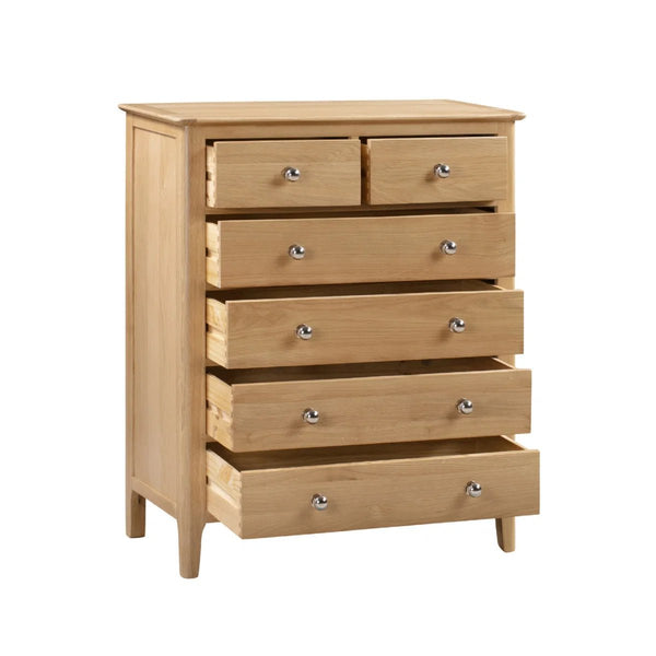 Julian Bowen Cotswold 4+2 Drawer Chest - Solid Oak & Oak Veneers Bedroom Storage Cabinet with 6 Spacious Drawers, Silver Knobs, Traditional Wooden Chest of Drawers - Sleek Furniture