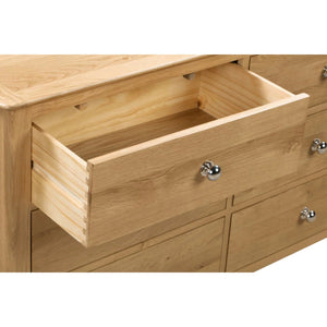 Julian Bowen Cotswold 6 Drawer Wide Chest – Solid Oak & Oak Veneers Bedroom Storage Cabinet with 6 Deep Drawers, Silver Knobs, Traditional Wooden Chest of Drawers - Sleek Furniture