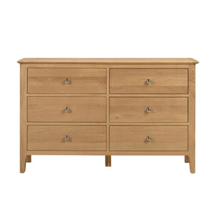Julian Bowen Cotswold 6 Drawer Wide Chest – Solid Oak & Oak Veneers Bedroom Storage Cabinet with 6 Deep Drawers, Silver Knobs, Traditional Wooden Chest of Drawers - Sleek Furniture