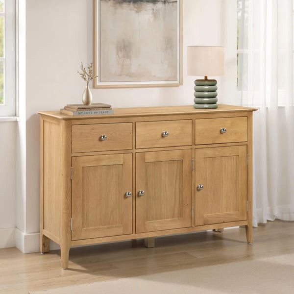 Julian Bowen Cotswold Oak Sideboard with 3 Drawers & 3 Doors – Solid Oak & Oak Veneers Storage Cabinet - Sleek Furniture