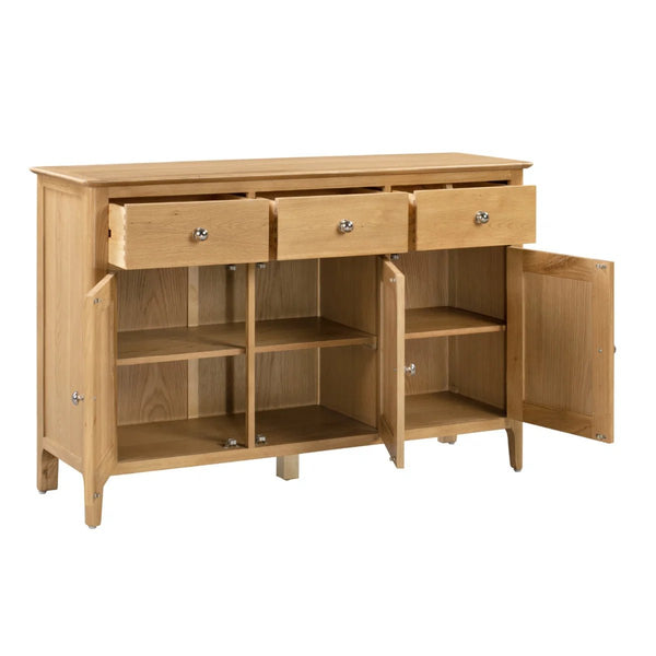 Julian Bowen Cotswold Oak Sideboard with 3 Drawers & 3 Doors – Solid Oak & Oak Veneers Storage Cabinet - Sleek Furniture