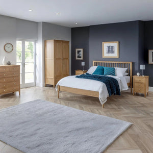 Julian Bowen Cotswold Solid Oak 2 Door 1 Drawer Wooden Wardrobe with Hanging Rail for Bedroom Storage - Sleek Furniture