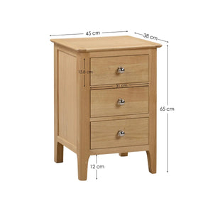 Julian Bowen Cotswold Solid Oak 3 Drawer Bedside Table with Oak Veneers & Silver Knobs - Sleek Furniture