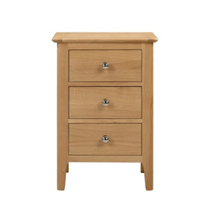 Julian Bowen Cotswold Solid Oak 3 Drawer Bedside Table with Oak Veneers & Silver Knobs - Sleek Furniture