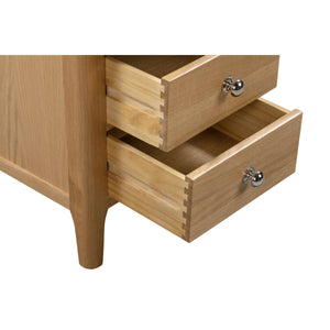 Julian Bowen Cotswold Solid Oak 3 Drawer Bedside Table with Oak Veneers & Silver Knobs - Sleek Furniture