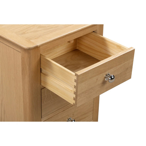 Julian Bowen Cotswold Solid Oak 3 Drawer Bedside Table with Oak Veneers & Silver Knobs - Sleek Furniture
