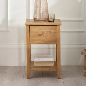 Julian Bowen Coxmoor 1 Drawer Bedside Table in Oak – Wooden Nightstand with Storage Drawer & Open Shelf for Bedroom - Sleek Furniture