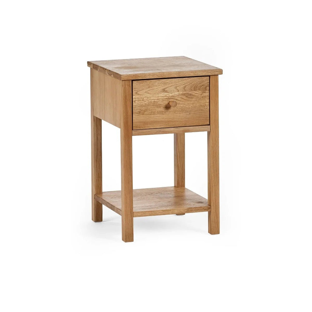Julian Bowen Coxmoor 1 Drawer Bedside Table in Oak – Wooden Nightstand with Storage Drawer & Open Shelf for Bedroom - Sleek Furniture