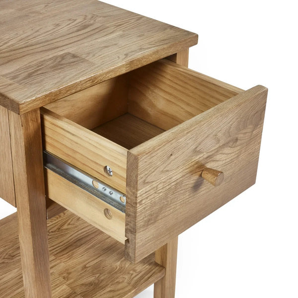 Julian Bowen Coxmoor 1 Drawer Bedside Table in Oak – Wooden Nightstand with Storage Drawer & Open Shelf for Bedroom - Sleek Furniture