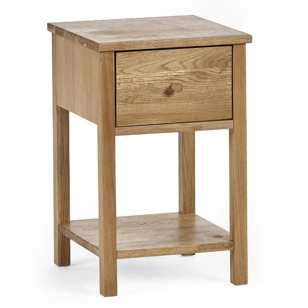 Julian Bowen Coxmoor 1 Drawer Bedside Table in Oak – Wooden Nightstand with Storage Drawer & Open Shelf for Bedroom - Sleek Furniture