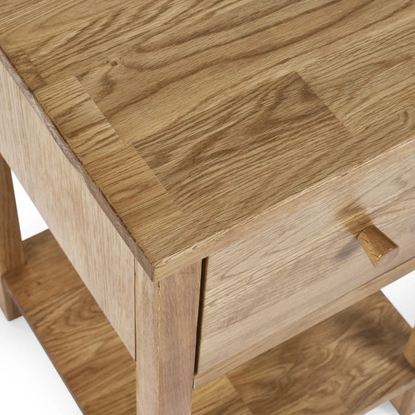 Julian Bowen Coxmoor 1 Drawer Bedside Table in Oak – Wooden Nightstand with Storage Drawer & Open Shelf for Bedroom - Sleek Furniture
