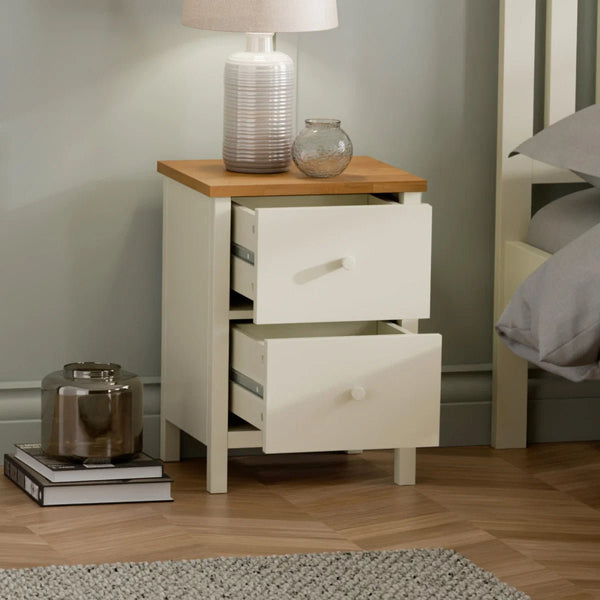 Julian Bowen Coxmoor 2 Drawer Bedside Table in Oak – Solid Wood Bedroom Nightstand with Spacious Storage - Sleek Furniture