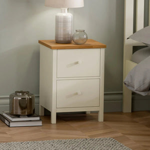 Julian Bowen Coxmoor 2 Drawer Bedside Table in Oak – Solid Wood Bedroom Nightstand with Spacious Storage - Sleek Furniture