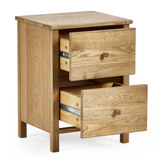 Julian Bowen Coxmoor 2 Drawer Bedside Table in Oak – Solid Wood Bedroom Nightstand with Spacious Storage - Sleek Furniture