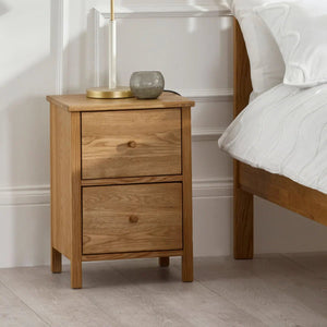Julian Bowen Coxmoor 2 Drawer Bedside Table in Oak – Solid Wood Bedroom Nightstand with Spacious Storage - Sleek Furniture
