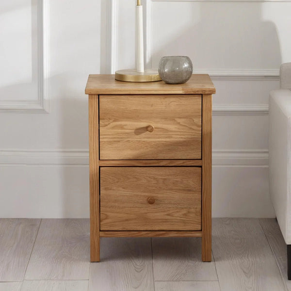 Julian Bowen Coxmoor 2 Drawer Bedside Table in Oak – Solid Wood Bedroom Nightstand with Spacious Storage - Sleek Furniture