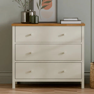 Julian Bowen Coxmoor 3 Drawer Chest – Oak & Ivory Oak Wooden Bedroom Storage Chest with Spacious Drawers - Sleek Furniture