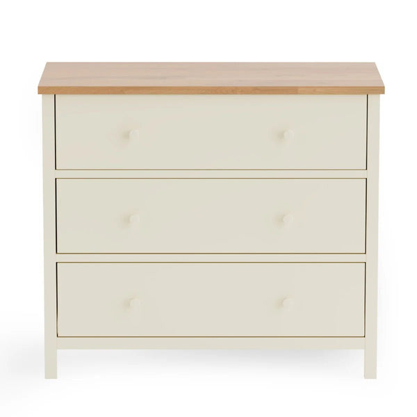 Julian Bowen Coxmoor 3 Drawer Chest – Oak & Ivory Oak Wooden Bedroom Storage Chest with Spacious Drawers - Sleek Furniture