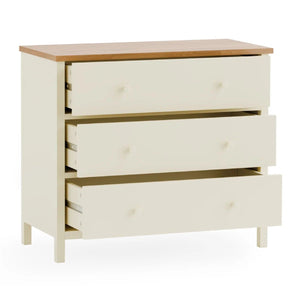 Julian Bowen Coxmoor 3 Drawer Chest – Oak & Ivory Oak Wooden Bedroom Storage Chest with Spacious Drawers - Sleek Furniture