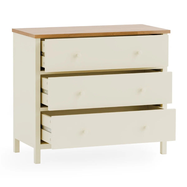 Julian Bowen Coxmoor 3 Drawer Chest – Oak & Ivory Oak Wooden Bedroom Storage Chest with Spacious Drawers - Sleek Furniture