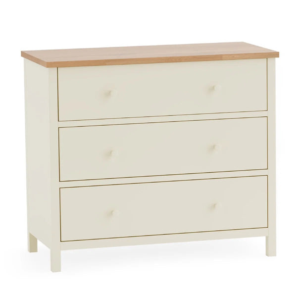 Julian Bowen Coxmoor 3 Drawer Chest – Oak & Ivory Oak Wooden Bedroom Storage Chest with Spacious Drawers - Sleek Furniture