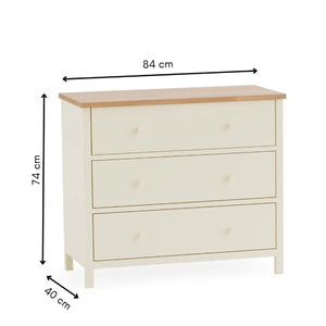 Julian Bowen Coxmoor 3 Drawer Chest – Oak & Ivory Oak Wooden Bedroom Storage Chest with Spacious Drawers - Sleek Furniture
