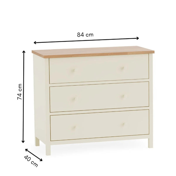 Julian Bowen Coxmoor 3 Drawer Chest – Oak & Ivory Oak Wooden Bedroom Storage Chest with Spacious Drawers - Sleek Furniture