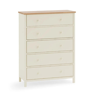 Julian Bowen Coxmoor 5 Drawer Wide Chest – Oak & Ivory/Oak Finish Bedroom Storage Chest with Spacious Drawers - Sleek Furniture