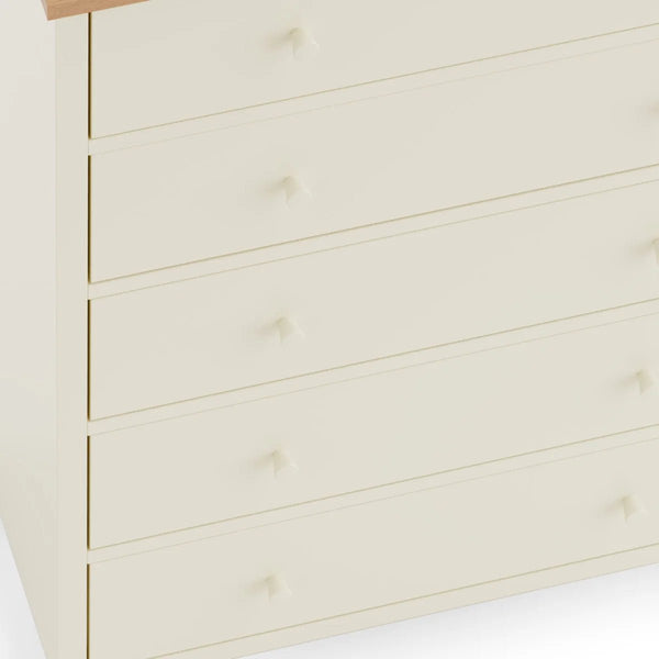 Julian Bowen Coxmoor 5 Drawer Wide Chest – Oak & Ivory/Oak Finish Bedroom Storage Chest with Spacious Drawers - Sleek Furniture