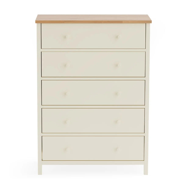 Julian Bowen Coxmoor 5 Drawer Wide Chest – Oak & Ivory/Oak Finish Bedroom Storage Chest with Spacious Drawers - Sleek Furniture