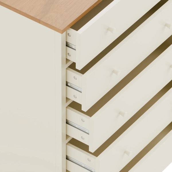 Julian Bowen Coxmoor 5 Drawer Wide Chest – Oak & Ivory/Oak Finish Bedroom Storage Chest with Spacious Drawers - Sleek Furniture