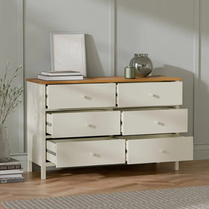 Julian Bowen Coxmoor 6 Drawer Chest – Oak Finish / Oak & Ivory Finish Bedroom Storage Unit - Sleek Furniture