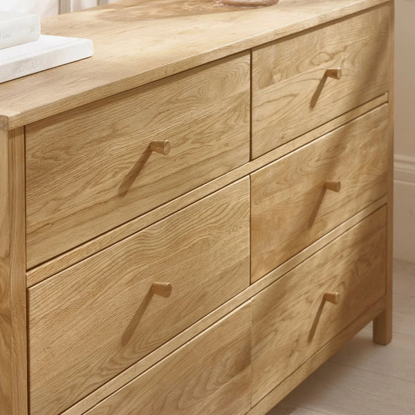 Julian Bowen Coxmoor 6 Drawer Chest – Oak Finish / Oak & Ivory Finish Bedroom Storage Unit - Sleek Furniture